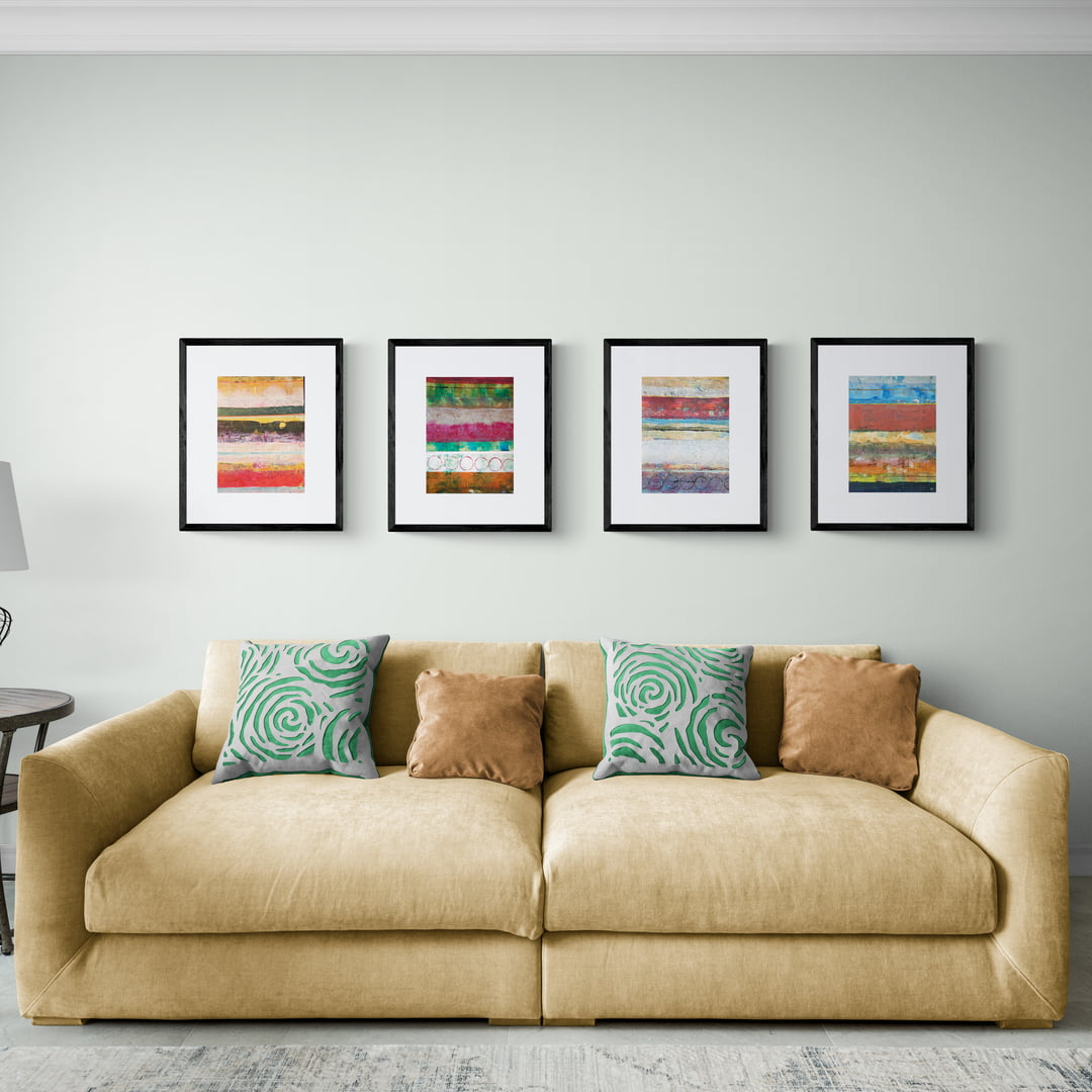 Art for sale - 4 Framed Giclee Prints from my Stripes series in a living room setting