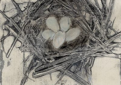 a birds nest in neutral tones - charcoal on off white