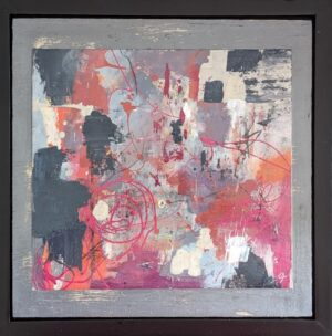 On the eve of change - abstract painting of greys with pink and orange